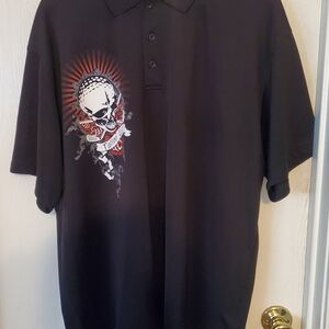 Tattoo Golf Men's Black Skull Graphic Polo Shirt